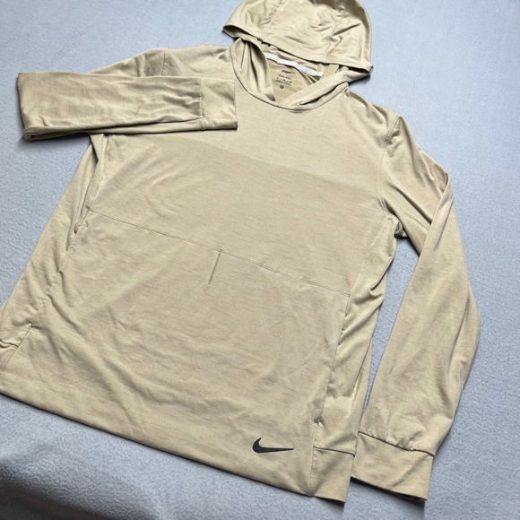 Nike Dri‎ Fit Yoga Hoodie Long Sleeve Tan Mens Size M Athletic Performance